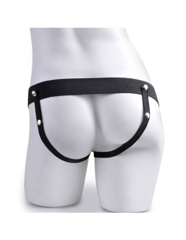 FETISH FANTASY SERIES - ADJUSTABLE HARNESS REMOTE CONTROL REALISTIC PENIS WITH RECHARGEABLE TESTICLES AND VIBRATOR 15 CM