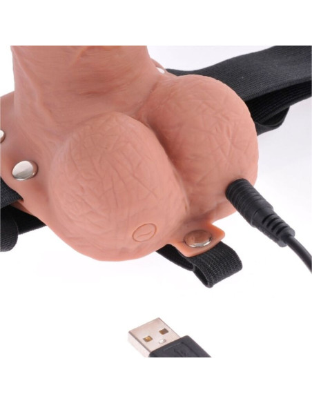 FETISH FANTASY SERIES - ADJUSTABLE HARNESS REALISTIC PENIS WITH BALLS RECHARGEABLE AND VIBRATOR 17.8 CM