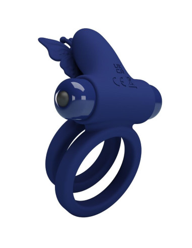 PRETTY LOVE - JAMELE DOUBLE RING WITH VIBRATION and BUTTERFLY STIMULATOR BLUE
