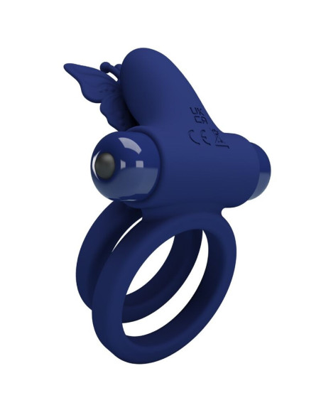 PRETTY LOVE - JAMELE DOUBLE RING WITH VIBRATION and BUTTERFLY STIMULATOR BLUE