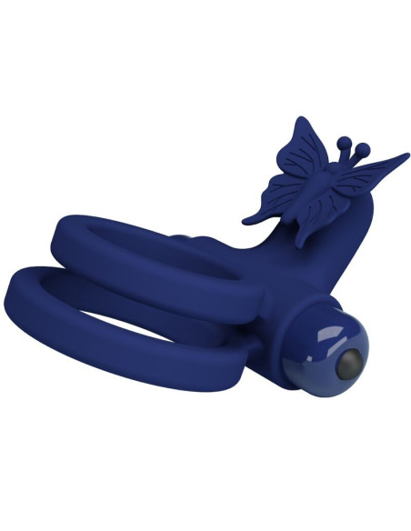 PRETTY LOVE - JAMELE DOUBLE RING WITH VIBRATION and BUTTERFLY STIMULATOR BLUE