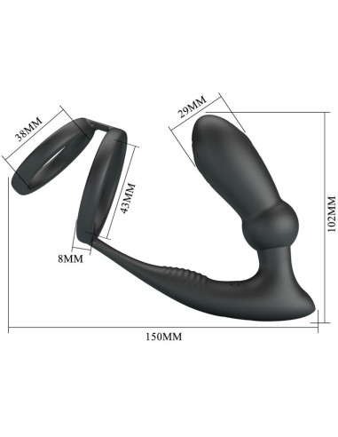 PRETTY LOVE - EMONI PENIS RING ANAL PLUG 12 VIBRATIONS BLACK