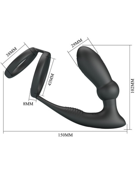 PRETTY LOVE - EMONI PENIS RING ANAL PLUG 12 VIBRATIONS BLACK