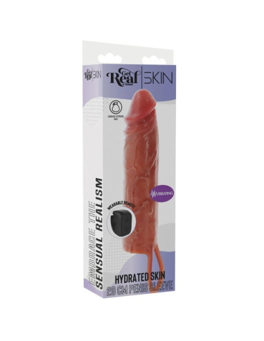 GET REAL - HYDRATED SKIN SILICONE VIBRATING PENIS SLEEVE CARAMEL 20 CM