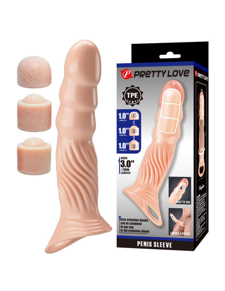 PRETTY LOVE - TEXTURED PENIS SHEATH WITH EXTENDERS