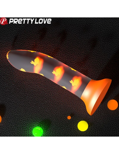 PRETTY LOVE - STEBUKLINGAS NAKTIES DILDO BE VIBRACIJOS, ŠVIESIANČIOS ORANŽINĖS SPALVOS