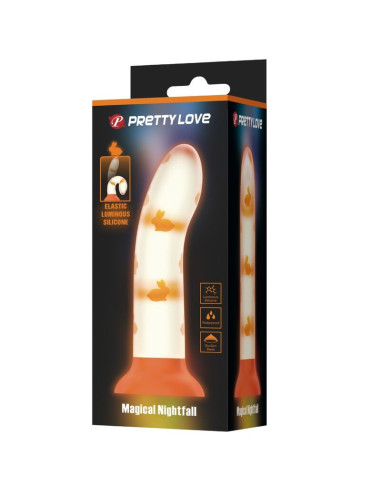 PRETTY LOVE - STEBUKLINGAS NAKTIES DILDO BE VIBRACIJOS, ŠVIESIANČIOS ORANŽINĖS SPALVOS
