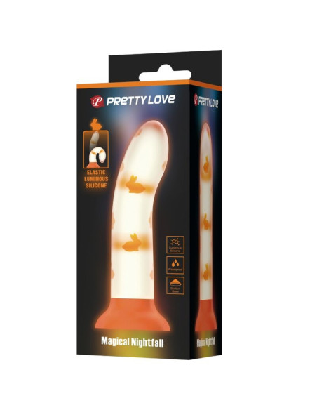 PRETTY LOVE - STEBUKLINGAS NAKTIES DILDO BE VIBRACIJOS, ŠVIESIANČIOS ORANŽINĖS SPALVOS