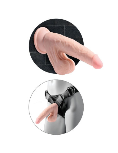 KING COCK – plius 3D dildo supimo kamuoliukais, 24,5 cm, šviesios odos