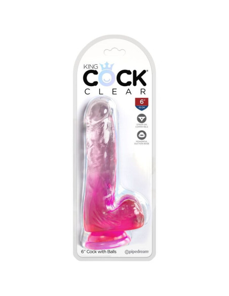 KING COCK - SKAIDRUS REALISTIŠKAS PENIS SU KIEKVIENIAIS 13,5 CM ROŽINIS
