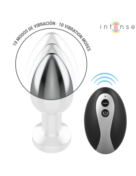 INTENSE - VIBRATING METAL ANAL PLUG WITH LED LIGHTS AND REMOTE CONTROL - SIZE S