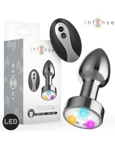 INTENSE - VIBRATING METAL ANAL PLUG WITH LED LIGHTS AND REMOTE CONTROL - SIZE M