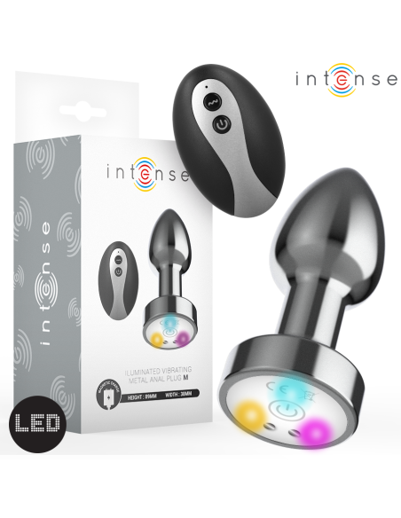 INTENSE - VIBRATING METAL ANAL PLUG WITH LED LIGHTS AND REMOTE CONTROL - SIZE M