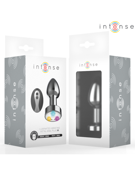 INTENSE - VIBRATING METAL ANAL PLUG WITH LED LIGHTS AND REMOTE CONTROL - SIZE M