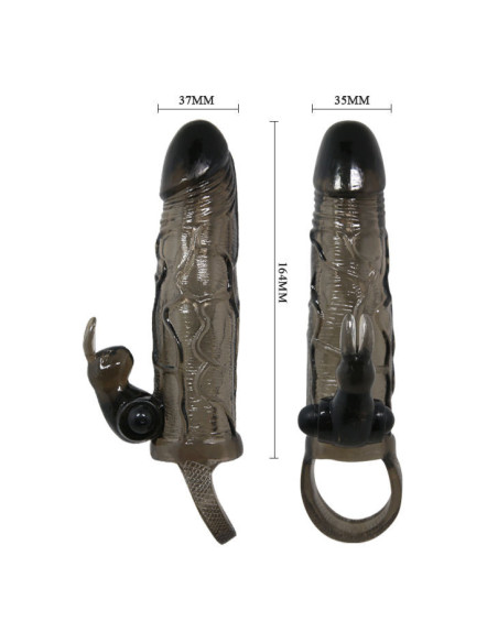 BAILE - BRAVE MAN PENIS COVER WITH RABBIT BLACK 16.5 CM