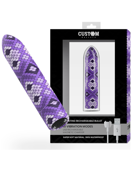 CUSTOM BULLETS - RECHARGEABLE SNAKE PURPLE MAGNETIC BULLET 10 INTENSITIES