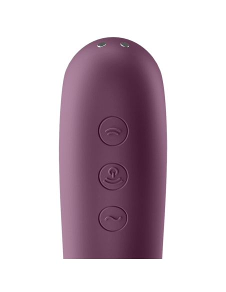 SATISFYER - Dvigubo bučinio oro impulsinis vibratorius vyno raudonumo spalvos