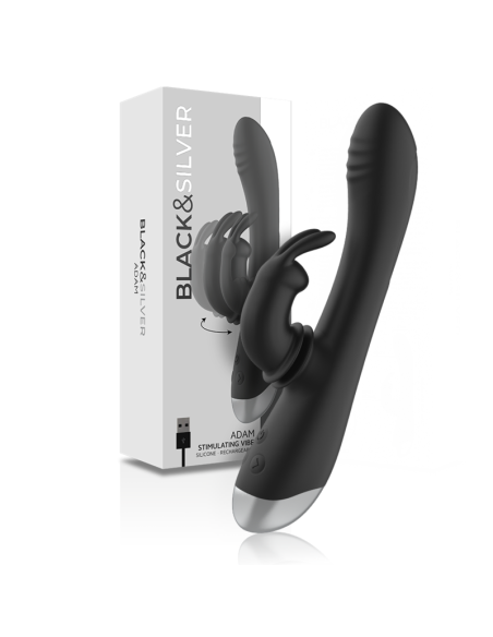 BLACKandSILVER - DJ. ADAM RECHARGEABLE SILICONE RABBIT STIMULATOR BLACK