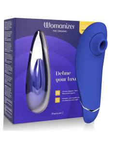 WOMANIZER - PREMIUM 2 KLITORIALO STIMULIATORIAI, MĖLYNIŲ SKONIO