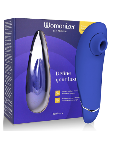 WOMANIZER - PREMIUM 2 KLITORIALO STIMULIATORIAI, MĖLYNIŲ SKONIO