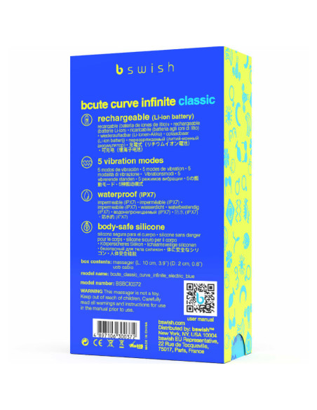 B SWISH - BCUTE CURVE INFINITE CLASSIC RECHARGEABLE VIBRATOR BLUE SILICONE