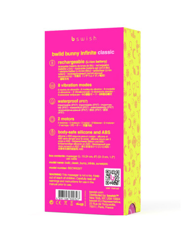 B SWISH - BWILD BUNNY INFINITE CLASSIC RECHARGEABLE VIBRATOR PINK SILICONE