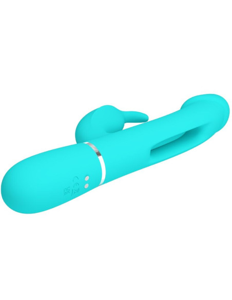 PRETTY LOVE - KAMPAS RABBIT 3 IN 1 MULTIFUNCTION VIBRATOR WITH TONGUE AQUA GREEN