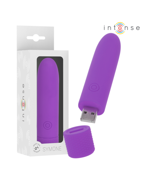INTENSE - SYMONE USB RECHARGEABLE VIBRATING BULLET 8 VIBRATIONS PURPLE 10 X 2.2 CM