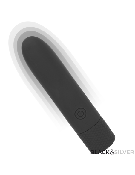 JUODA IR SIDABRINĖ - GERI USB ĮKRAUNAMA VIBRUOJANTI KULKA 8 VIBRACIJOS JUODA 10 X 2,2 CM