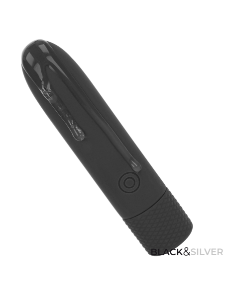 BLACK and SILVER - GERI USB RECHARGEABLE VIBRATING BULLET 8 VIBRATIONS BLACK 10 X 2.2 CM