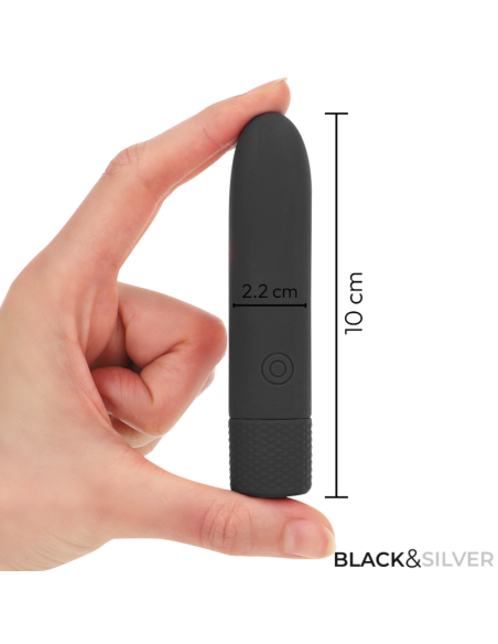 BLACK and SILVER - GERI USB RECHARGEABLE VIBRATING BULLET 8 VIBRATIONS BLACK 10 X 2.2 CM