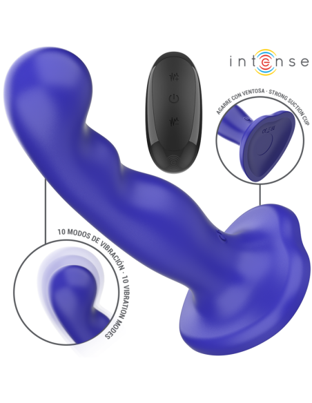 INTENSE - SHORTY VIBRATOR WITH SUCTION CUP BLUE REMOTE CONTROL
