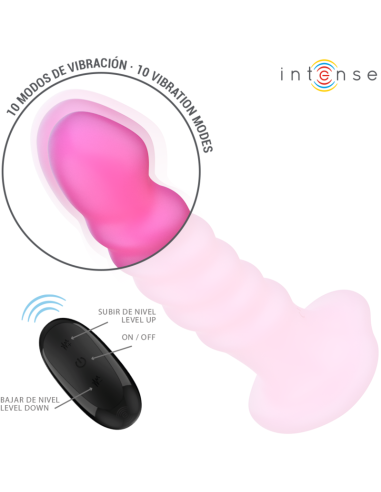 INTENSE - CINDY VIBRATOR DYDIS L SPIRALINIS DIZAINAS 10 VIBRACIJŲ ROŽINIS NUOTOLINIO VALDYMO PULTAS