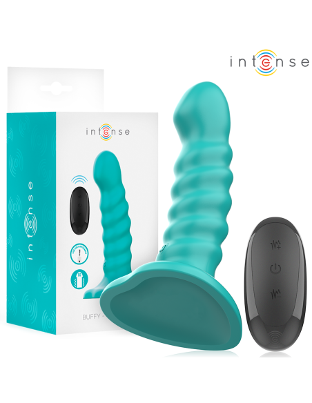 INTENSE - BUFFY VIBRATOR DYDIS S SPIRALINIS DIZAINAS 10 VIBRACIJŲ MĖLYNAS NUOTOLINIO VALDYMO PULTAS