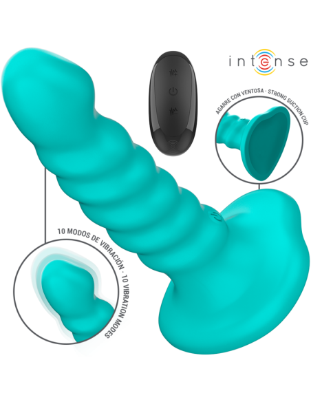 INTENSE - BUFFY VIBRATOR DYDIS S SPIRALINIS DIZAINAS 10 VIBRACIJŲ MĖLYNAS NUOTOLINIO VALDYMO PULTAS
