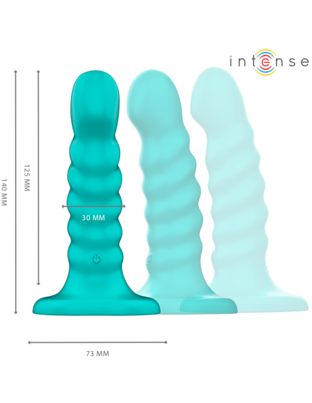 INTENSE - BUFFY VIBRATOR DYDIS S SPIRALINIS DIZAINAS 10 VIBRACIJŲ MĖLYNAS NUOTOLINIO VALDYMO PULTAS