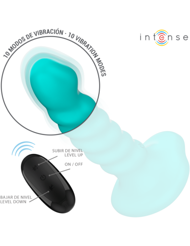 INTENSE - BUFFY VIBRATOR DYDIS S SPIRALINIS DIZAINAS 10 VIBRACIJŲ MĖLYNAS NUOTOLINIO VALDYMO PULTAS
