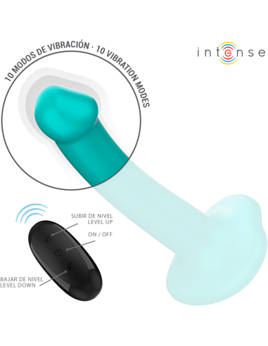 INTENSE - KATIE VIBRATOR WITH SUCTION CUP 10 VIBRATIONS BLUE REMOTE CONTROL