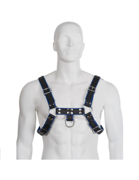 LEATHER BODY - BLUE AND BLACK LEATHER HARNESS CHEST BULLDOG