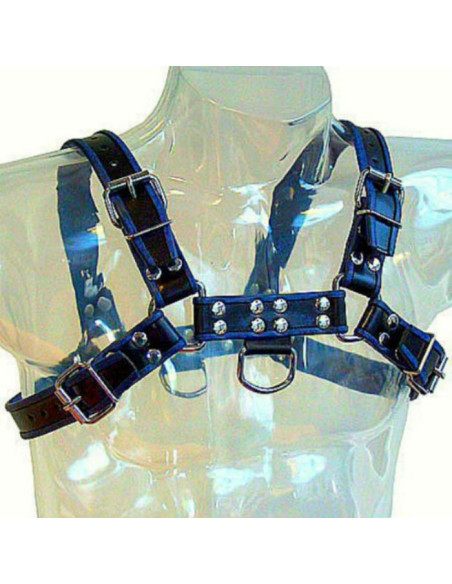 LEATHER BODY - BLUE AND BLACK LEATHER HARNESS CHEST BULLDOG