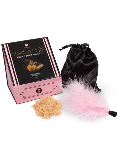 SECRETPLAY - GOLDEN LIGHT KIT APHRODISIAC CHOCOLATE EDIBLE POWDER and FEATHER