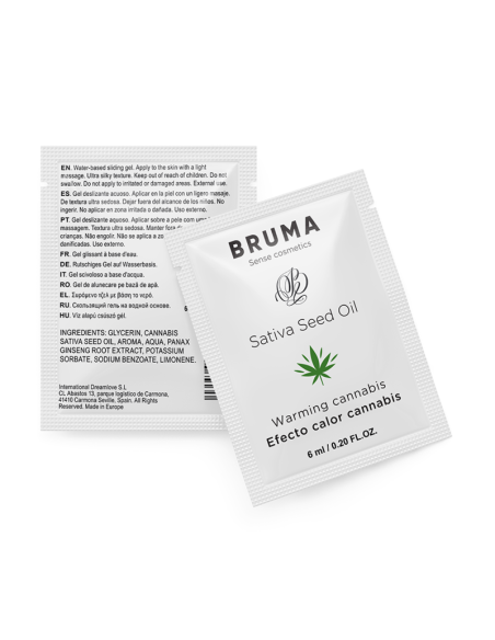 BRUMA - SATIVA SĖKLŲ ALIEJAUS ŠILDANTIS GELIS SU KANABIŠKŲ SKONIU, 6 ML