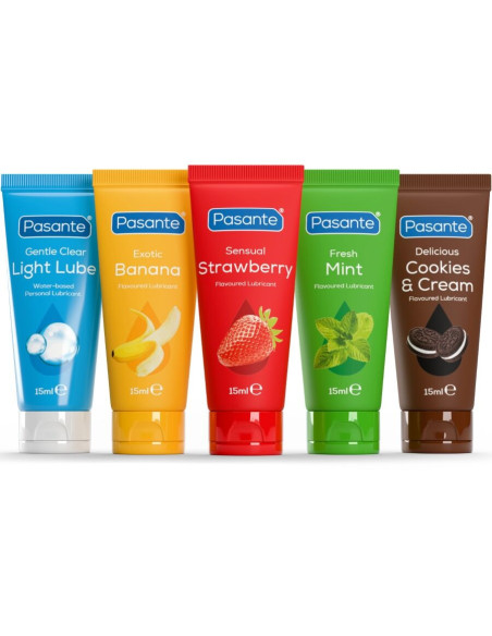 PASANTE - ĮVAIRIŲ SKONIŲ LUBRIKANTO PAKUOTĖ 5 VIENETAI X 15 ML