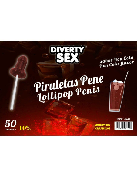DIABLO GOLOSO - 50 PENIS LOLLIPOPS RON COLA SKONIO 10 ALKOHOLIO