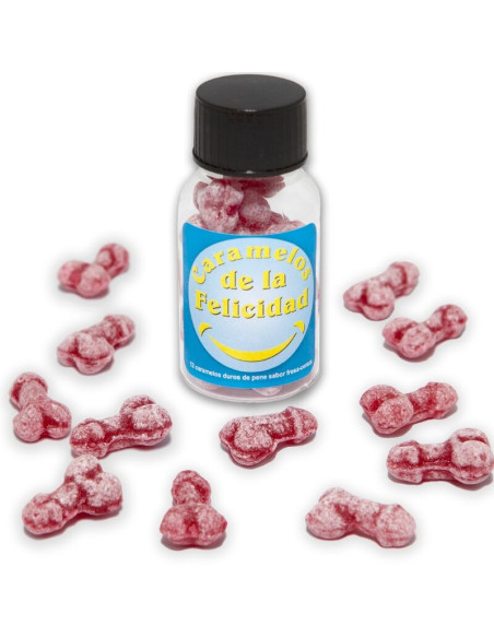 DIABLO PICANTE - JAR OF 12 STRAWBERRY-CHERRY HAPPY PENIS-SHAPED CANDIES
