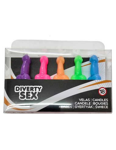 DIABLO PICANTE - BOX OF 5 PENIS-SHAPED CANDLES IN DIFFERENT COLORS