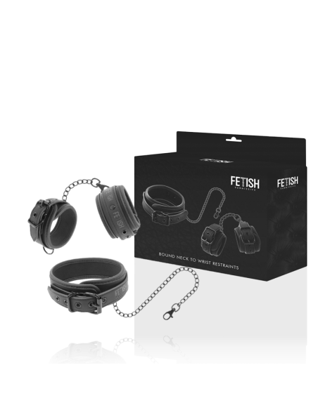 FETISH SUBMISSIVE - VEGAN LEATHER NECKLACE AND HANDCUFFS WITH NOPRENE LINING