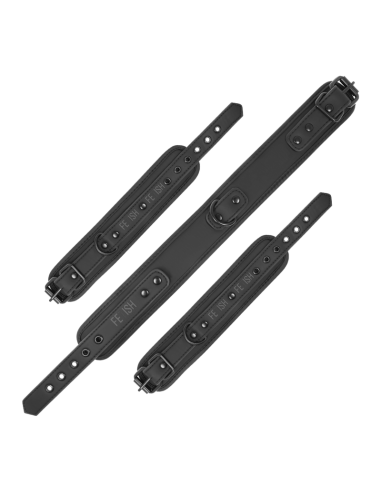 FETISH SUBMISSIVE - VEGAN LEATHER NECKLACE AND HANDCUFFS WITH NOPRENE LINING