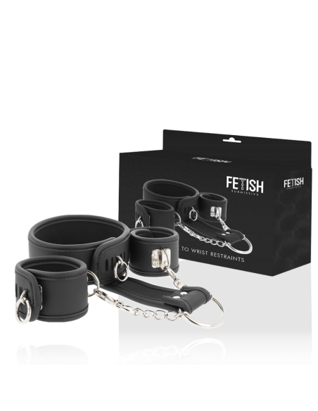 FETISH SUBMISSIVE - VEGAN LEATHER NECKLACE AND HANDCUFFS WITH NOPRENE LINING