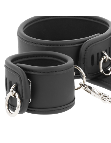 FETISH SUBMISSIVE - VEGAN LEATHER NECKLACE AND HANDCUFFS WITH NOPRENE LINING